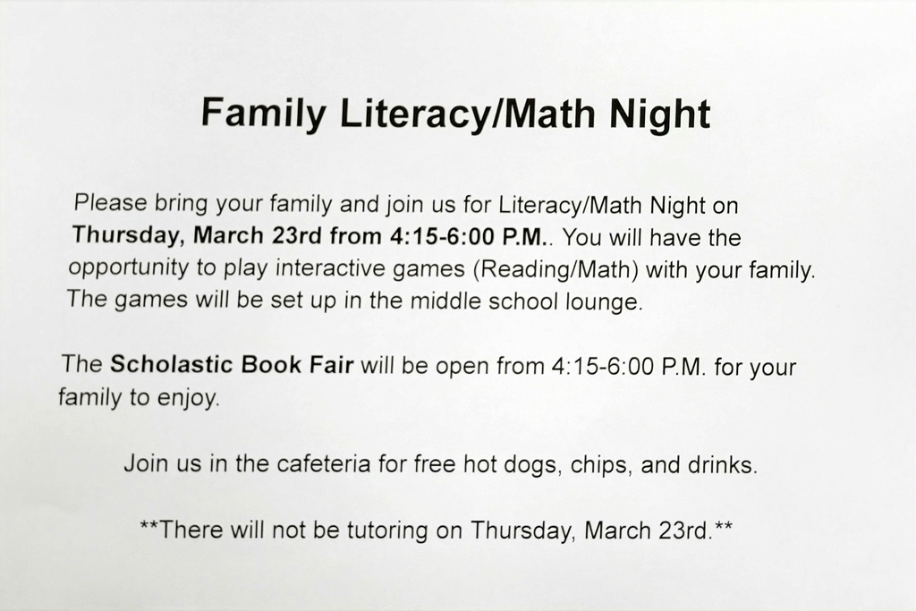 Family Literacy/Math Night